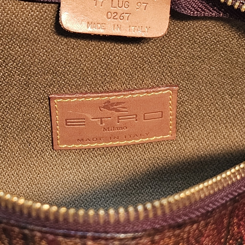 Etro Paisley Brown Embossed Leather Small Barrel Bag - Picture 5 of 16
